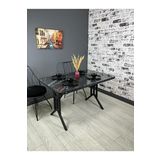 Hey Modüler Mobilya Sultan Kavisli Köşe Metal Siyah Ayak 120x80 CM Siyah Mermer Mutfak Masası