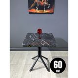 Hey Modüler Mobilya Zeren Siyah Mermer Kare Balkon Masası Mutfak Yemek Masası Siyah Ayak 60 cm