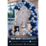 Hey Parti 100'lü Baby Shower, Hastane Odası Erkek Balon Seti – Makaron Mavi, Koyu Lacivert ve Mat Metalik Gümüş | Balon Zinciri ve Balon Bandı Dahil