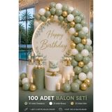 Hey Parti 100'lü Okaliptus Baby Shower, Hastane Odas Balon Seti – Okaliptus, Beyaz & Metalik Altın, Balon Bandı ve Zinciri Dahil
