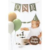 Hey Parti Okaliptus Temalı 1 Yaş Minimal Doğum Günü Parti Seti (BANNER, BALON, PASTA SÜSÜ) Doğum Günü Konsepti