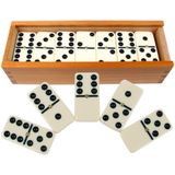HEY! PLAY! trademark Oyun Premium Set of 28 Double SIX Dominoes with wood Case, Brown
