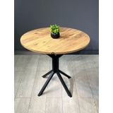 hey Saray Atlantik Çam Yuvarlak Mutfak Yemek Masası Balkon Metal Siyah Ayak 80 Cm