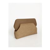 HEYBE'S Heybes Kadın Bej Deri Detaylı Jüt Clutch El Çantası