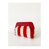 HEYBE'S Heybes Kadın Kırmızı Çizgi Desenli Kanvas Clutch El Çantası
