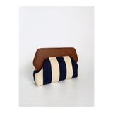 HEYBE'S Heybes Kadın Lacivert Çizgi Desenli Kanvas Clutch El Çantası