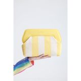 HEYBE'S Heybes Kadın Sarı Çizgi Desenli Kanvas Clutch El Çantası