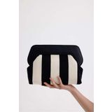 HEYBE'S Heybes Kadın Siyah Çizgi Desenli Kanvas Clutch El Çantası