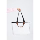 Heybes Kadın Beyaz Dantel Desenli Büyük Boy Plaj ve Alışveriş Shopper Tote Omuz Çantası