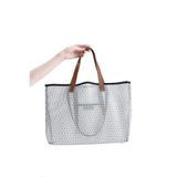 HEYBE'S Kadın Beyaz Petek Desenli Şeffaf Büyük Boy Plaj Ve Alışveriş Shopper Tote Omuz Çantası