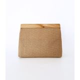Heybes Kadın Jüt Hasır Clutch El Çantası Ahşap Detaylı Orta Boy Yaz Temalı Şık Tasarım - Kahverengi