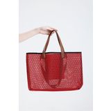 HEYBE'S Kadın Kırmızı Petek Desenli Şeffaf Büyük Boy Plaj Ve Alışveriş Shopper Tote Omuz Çantası