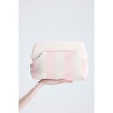 Heybes Kadın Pembe Çizgi Desenli Kanvas Clutch El Çantası - Pembe - Beyaz