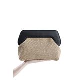Heybes Kadın Siyah Çerçeveli Balık Sırtı Jüt Clutch El Çantası