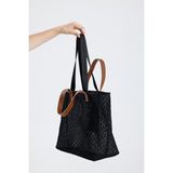 Heybes Kadın Siyah Dantel Desenli Büyük Boy Plaj ve Alışveriş Shopper Tote Omuz Çantası