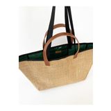 HEYBE'S Kadın Yeşil Su Geçirmez Astarlı Jüt Hasır Büyük Boy Plaj Ve Alışveriş Shopper Tote Omuz Çantası