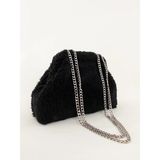 Heybes Kadın Zincirli Siyah Teddy Peluş Clutch El Çantası