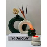 Heykelcan Yeşil Halka Bohem Vazo Mumluk Seti 2'Li Dekoratif Donut Obje