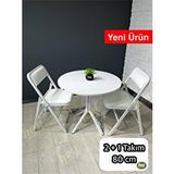 heymodülermobilya Aras 2 Kişilik Yuvarlak Mutfak Yemek Masası Takımı 2+1 Beyaz Deri 80 Cm Beyaz - Beyaz