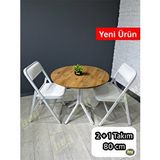 heymodülermobilya Aras 2 Kişilik Yuvarlak Mutfak Yemek Masası Takımı 2+1 Ceviz Beyaz Deri 80 Cm Ceviz - Beyaz