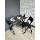 heymodülermobilya Buse Çalışma Masası Ofis Bilgisayar Masası + Katlanır Sandalyeli 103 Cm Metal Siyah Ayak Antrasit - Siyah Deri