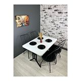 heymodülermobilya Handan Beyaz Siyah Mutfak Yemek Masası Balkon Masası Kavisli Köşe Metal Siyah Ayak 110*70 Cm