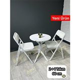 heymodülermobilya Mercan 2 Kişilik Yuvarlak Mutfak Yemek Masası Takımı 2+1 Beyaz Deri 60 Cm Beyaz - Beyaz