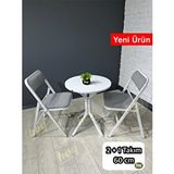 heymodülermobilya Mercan 2 Kişilik Yuvarlak Mutfak Yemek Masası Takımı 2+1 Beyaz Kazayağı Kumaş 60 Cm Beyaz - Kazayağı
