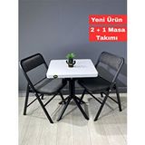heymodülermobilya Mercan Beyaz 2 Kişilik Kare Mutfak Yemek Masası Takımı 2+1 Keten Gri 60 Cm