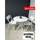 heymodülermobilya Pars 2 Kişilik Yuvarlak Mutfak Yemek Masası Takımı 2+1 Beyaz Deri 70 Cm Beyaz - Beyaz