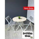 heymodülermobilya Pars 2 Kişilik Yuvarlak Mutfak Yemek Masası Takımı 2+1 Traverten Kazayağı Kumaş 70 Cm Traverten - Kazayağı