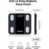 Heyplus Dijital Baskül Akıllı Tartı - Yağ Su Kas Ölçerli Vücut Analiz Baskülü - Siyah