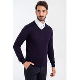 Heyss V Yaka Yünlü Erkek Triko Kazak - 2XL - Koyu Mor