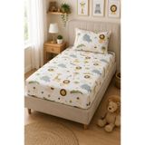 H&F Trendline Gökkuşağı Bulut ve Kalp Desenli Tek Kişilik Lastikli Çarşaf Seti 100x200 cm – 1 Yastık Kılıfı