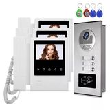 Hfeng 4.3'' Renkli Görüntülü İnterkom Kapı Telefonu Kiti Rfıd Erişim Kamerası Kapı Zili + 3 Daire/Ev İçin 3 İç Mekan Monitör, 700Tvl, I