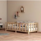 Hft Home Kapılı Unisex Montessori Bebek ve Çocuk Karyolası Doğal Ahşap Yatak - 60 x 120 cm