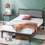 Hft Home Metal Karyola, Defne Kumaş Başıklı Metal Karyola Renk Seçenekli,tek Kişilik Çift Kişilik - Siyah - 120 x 200 cm