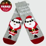 Hg.Aksesuar Noel Baba Yılbaşı Penye Çorap - Gri - M - L