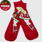 Hg.Aksesuar Noel Kız Model Yılbaşı Penye Çorap - Kırmızı - M - L