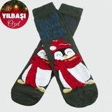 Hg.Aksesuar Penguen Yılbaşı Penye Çorap - Yeşil - M - L