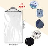 HG AMBALAJ 10 Adet 60x90 Cm Şeffaf Elbise Poşeti, Askı Delikli Omuz Kesimli Koruyucu Elbise Kıyafet Hurcu