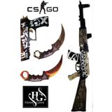 Hg Home&Game Ahşap Cs-Go Wasteland Rebel ( Çöl İsyancısı ) Ak-47 Skin Kaplamalı Oyuncak Set. Gamer Hediye