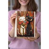 hg home&game Kedi ve Sevgili Temalı Bez Kitap Kılıfı – Baskılı Kumaş Kitap Kabı, Kitap Koruyucu Model 8