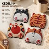 hg home&game Kedili Bardak Altlığı 4’lü Set – 3mm Mdf Uv Baskı, Kaymaz Taban, Isıya Dayanıklı Dekoratif Bardak Altlığı