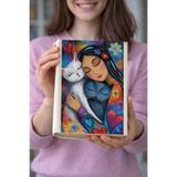 hg home&game Kedili Kız Temalı Bez Kitap Kılıfı – Baskılı Kumaş Kitap Kabı, Kitap Koruyucu Model2