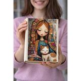 HG Home&Game Kedili Kız Temalı Bez Kitap Kılıfı – Baskılı Kumaş Kitap Kabı, Kitap Koruyucu