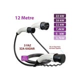 hgsşarj 12 Metre, Elektrikli Araç Şarj Kablosu 22kW-16kW-11kW-7,4kW-5kW-3,7kW 32A Kadar