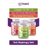 Hi Habit KOLOJEN Tip1 - Tip3 - HSN Saç Cilt ve Tırnak Vitamini - ACV Elma Sirkesi Gummy Takviye Edici Set
