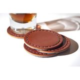 Hi Leather Hakiki Deri Bardak Altlığı (Dörtlü Set) - Kızıl Kahve