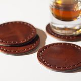 Hi Leather Hakiki Deri Bardak Altlığı (Dörtlü Set) - Koyu Kahverengi